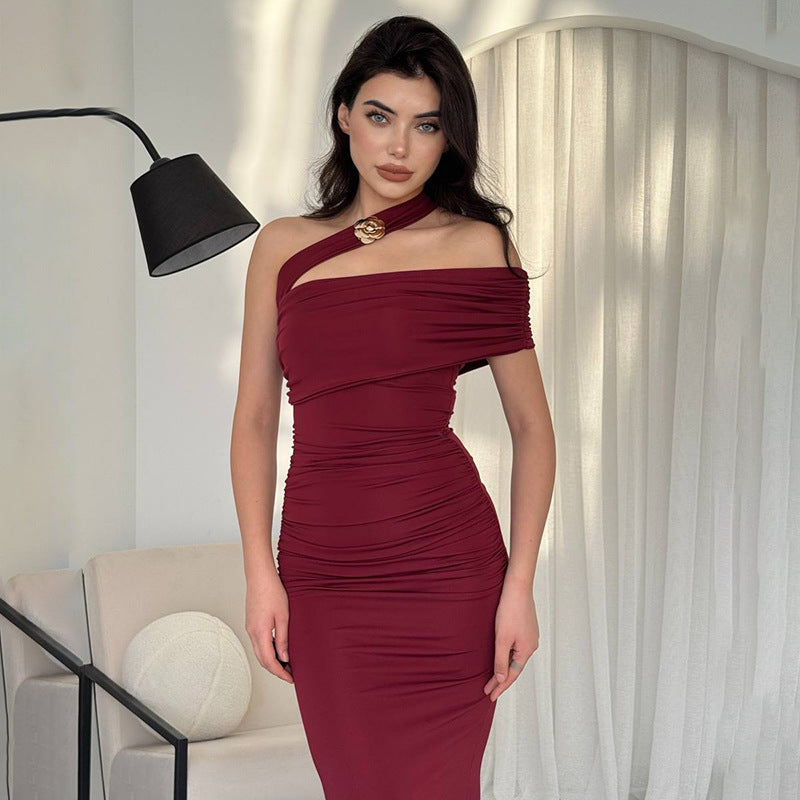 Damen Elegantes Rüschen-Maxikleid mit asymmetrischem Träger Echo Archiv