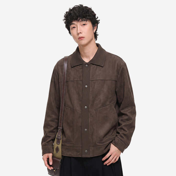 Herren Overshirt-Jacke im Wildlederlook mit Rippkragen und Druckknopfleiste Echoarchiv