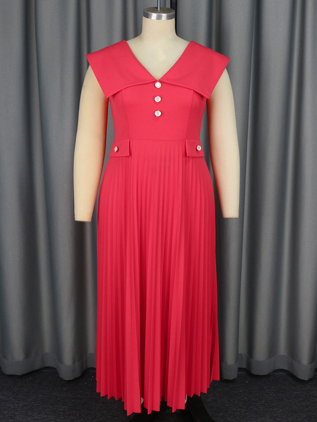 Damen plissiertes Maxikleid mit eleganten Knopfdetails Echo Archiv