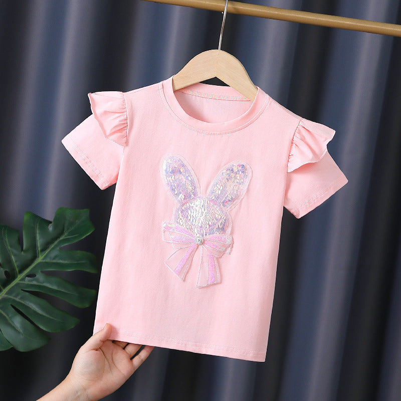 Mädchen T-Shirt mit aufgesticktem Häschen und Rüschendetails Echo Archiv