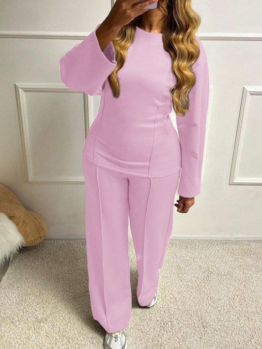 Damen nan weiches Lounge-Set mit tailliertem Sweatshirt, formgebenden Nahtdetails und weitem Palazzohosen-Bein Echo Archiv