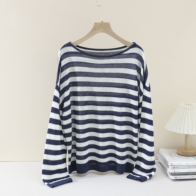 Damen lässiger Oversize Strickpullover mit U-Boot-Ausschnitt und maritimen Querstreifen Echo Archiv