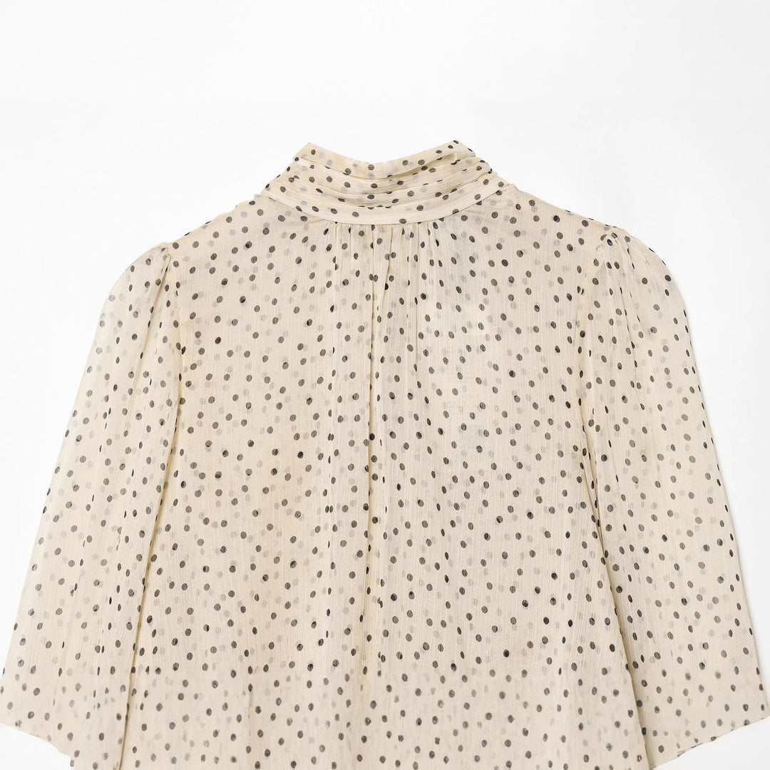 Damen nan semitransparente Chiffonbluse mit Bindeschleife, Volantärmeln und Pünktchenprint Echo Archiv