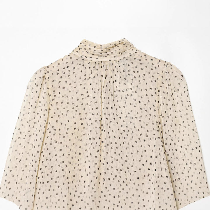 Damen nan semitransparente Chiffonbluse mit Bindeschleife, Volantärmeln und Pünktchenprint Echo Archiv