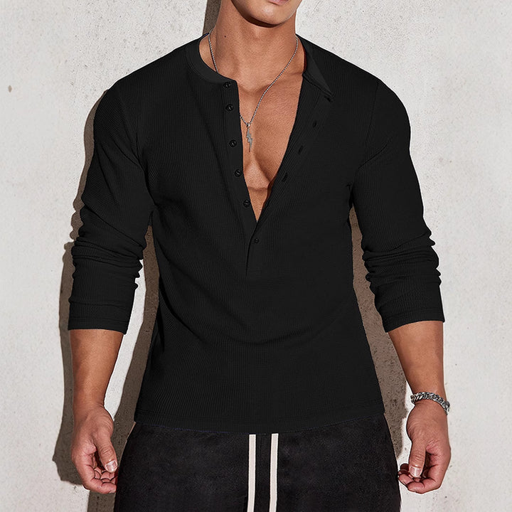 Herren langärmliges Henley-Shirt aus hochwertigem Baumwollmix Echoarchiv