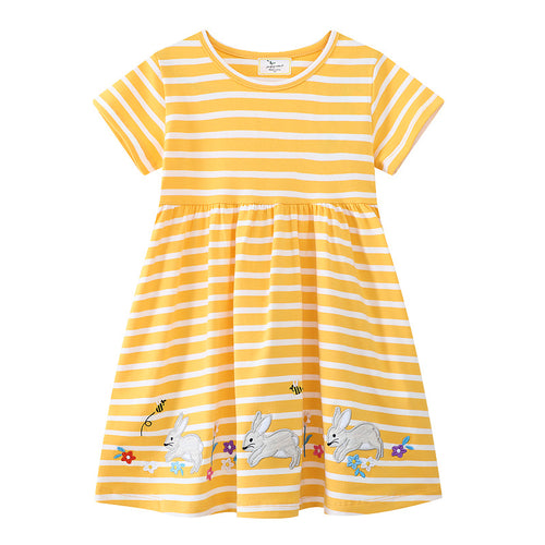 Mädchen Freizeitkleid mit gestreiftem Design und zauberhaften Hasen-Applikationen Echo Archiv