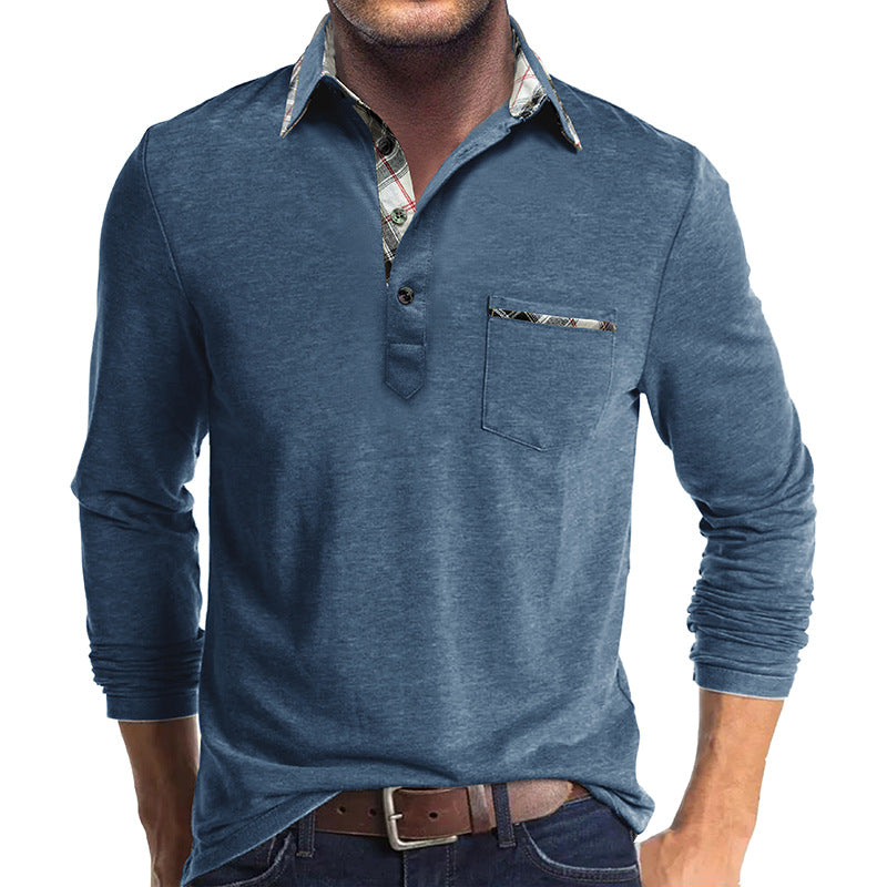 Herren Langarm-Henley-Shirt mit kontrastierendem Kragen und modischer Brusttasche Echoarchiv