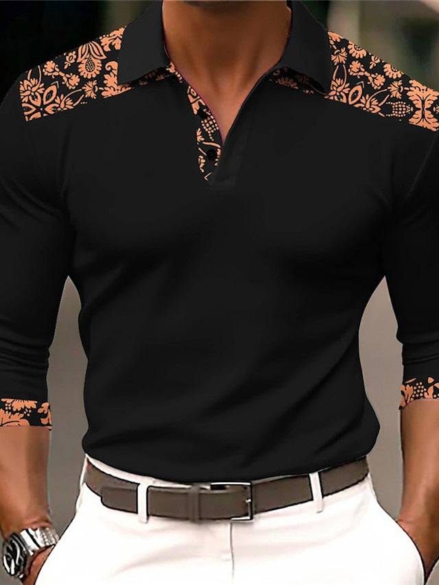 Herren Langarmshirt mit kreativem Wolf-Design und Baum-Muster Echoarchiv