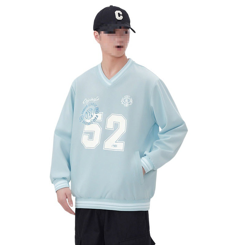 Herren Oversize V‑Ausschnitt Sportsweatshirt im College‑Look mit gestreiften Bündchen Echoarchiv