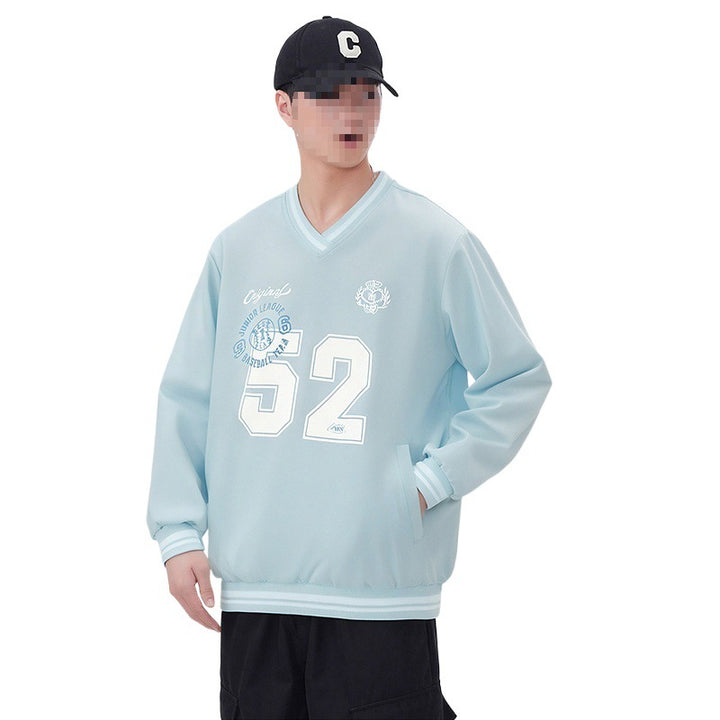 Herren Oversize V‑Ausschnitt Sportsweatshirt im College‑Look mit gestreiften Bündchen Echoarchiv