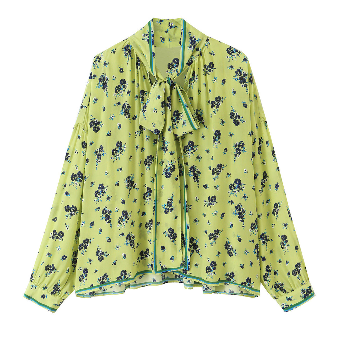 Damen Geblümte Chiffonbluse mit Schleifenkragen und Volumenärmeln Echo Archiv