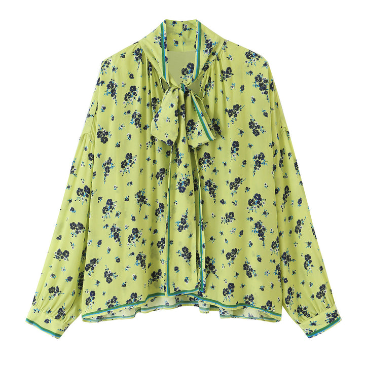 Damen Geblümte Chiffonbluse mit Schleifenkragen und Volumenärmeln Echo Archiv