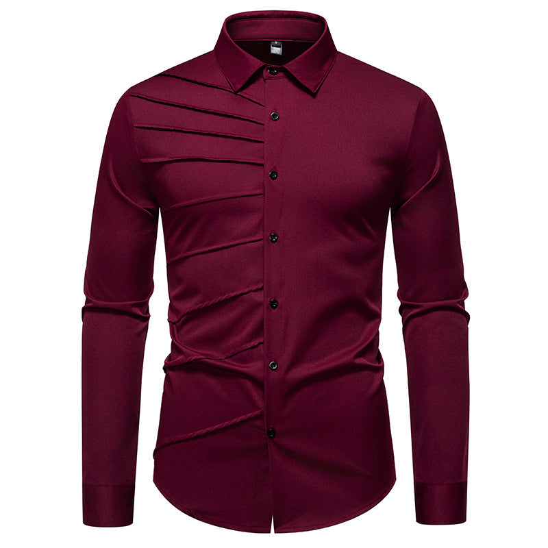 Herren Tailliertes Business-Hemd mit diagonalem Zierfalten-Design Echo Archiv