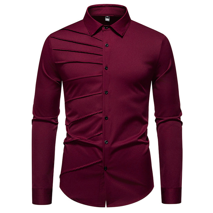 Herren Tailliertes Business-Hemd mit diagonalem Zierfalten-Design Echo Archiv