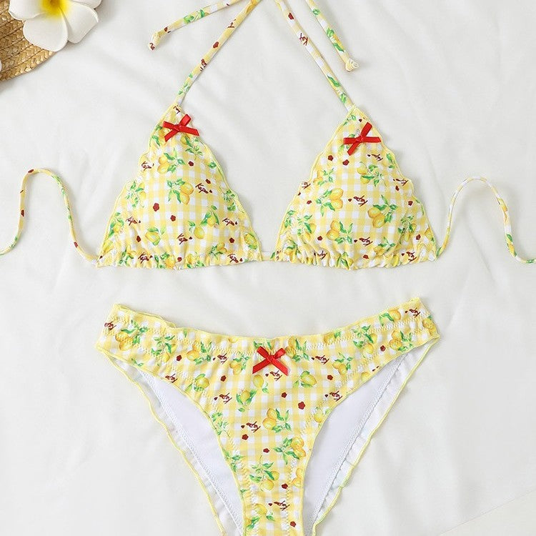 Damen Triangel-Bikini mit floralem Muster und Rüschendetails Echo Archiv