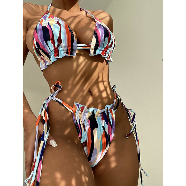 Damen Triangel-Bikini mit doppeltem Rüschendesign und verstellbarem Bindeband Echo Archiv