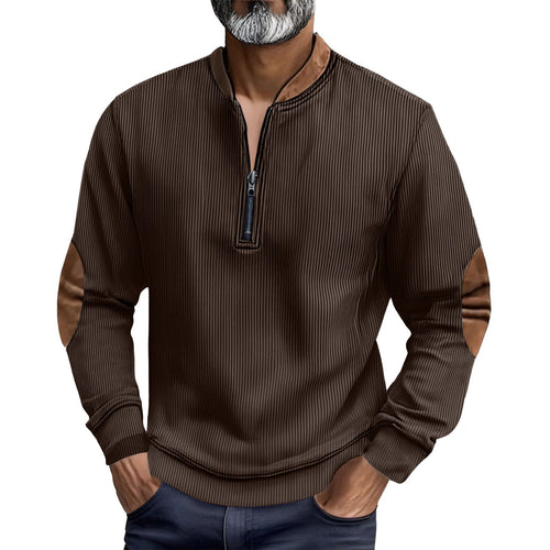Herren eleganter Pullover mit Stehkragen und modischen Ledereinsätzen Echoarchiv