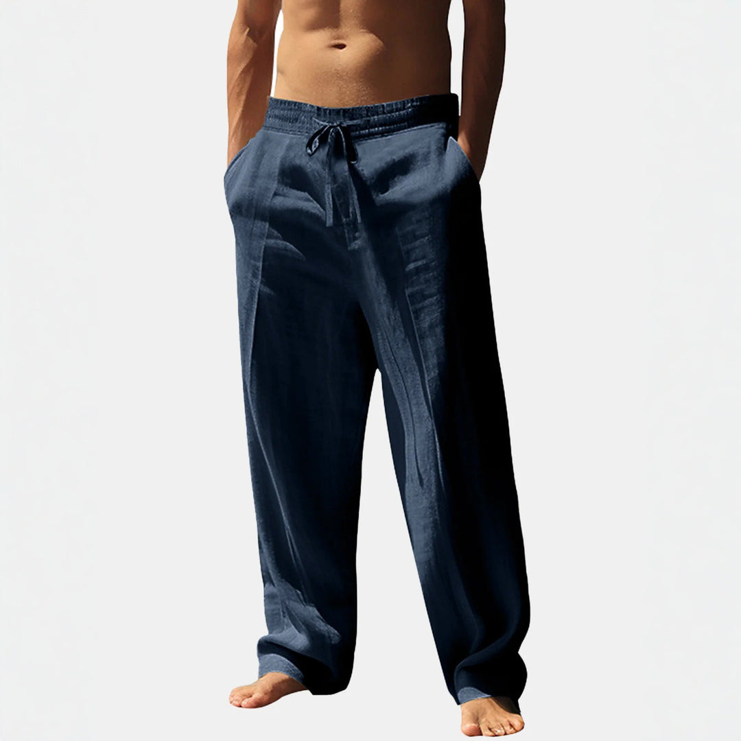 Herren lässige Leinen-Hose mit elastischem Bund und seitlichen Taschen Echoarchiv