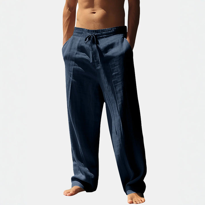 Herren lässige Leinen-Hose mit elastischem Bund und seitlichen Taschen Echoarchiv