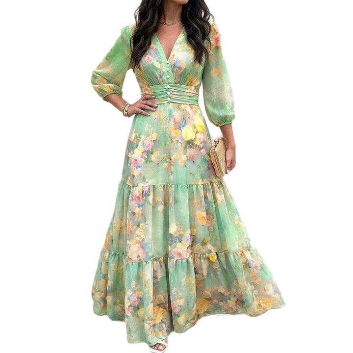 Damen Maxikleid mit Wickeloptik, V-Ausschnitt und geraffter Taillenpartie – Valéora