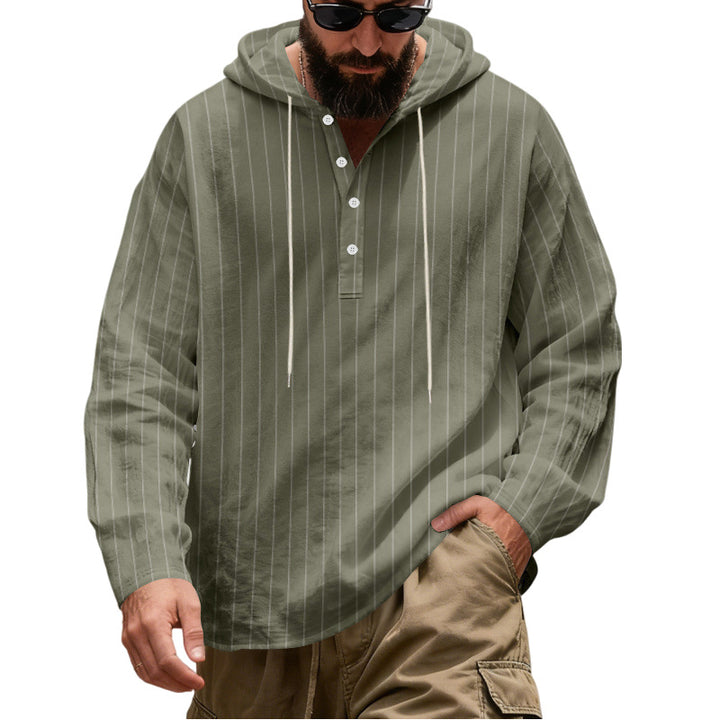 Herren Lässiges Kapuzen-Henleyshirt mit feinen Nadelstreifen und Knopfleiste Echoarchiv
