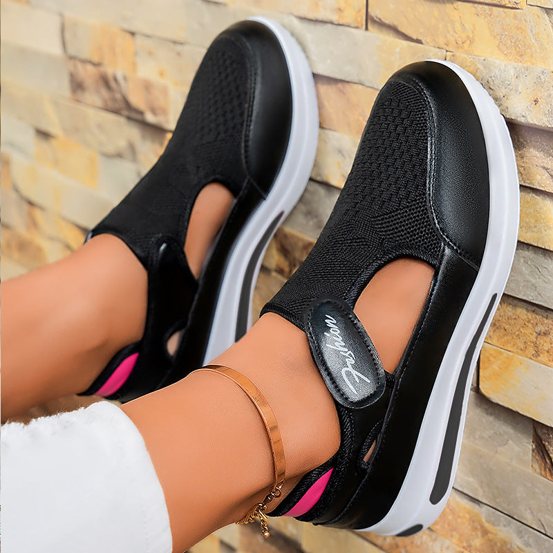 Damen nan ergonomischer Mary-Jane Schlupfsneaker aus 3D-Strick mit Klettverschluss und stoßdämpfender Plateau-Laufsohle Echo Archiv