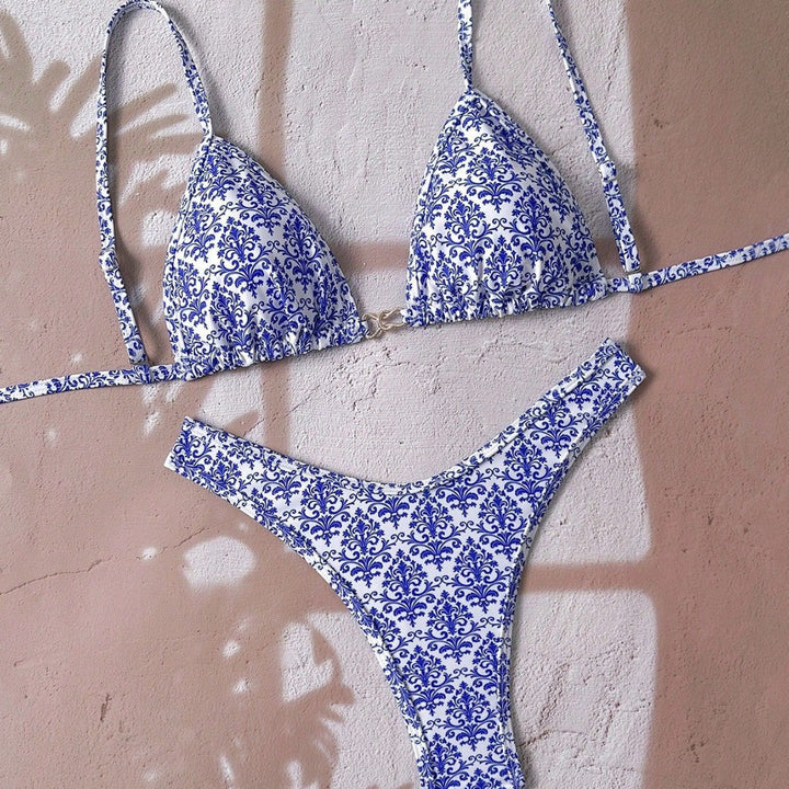 Damen verstellbarer Triangel-Bikini mit floraler Einfassung Echo Archiv