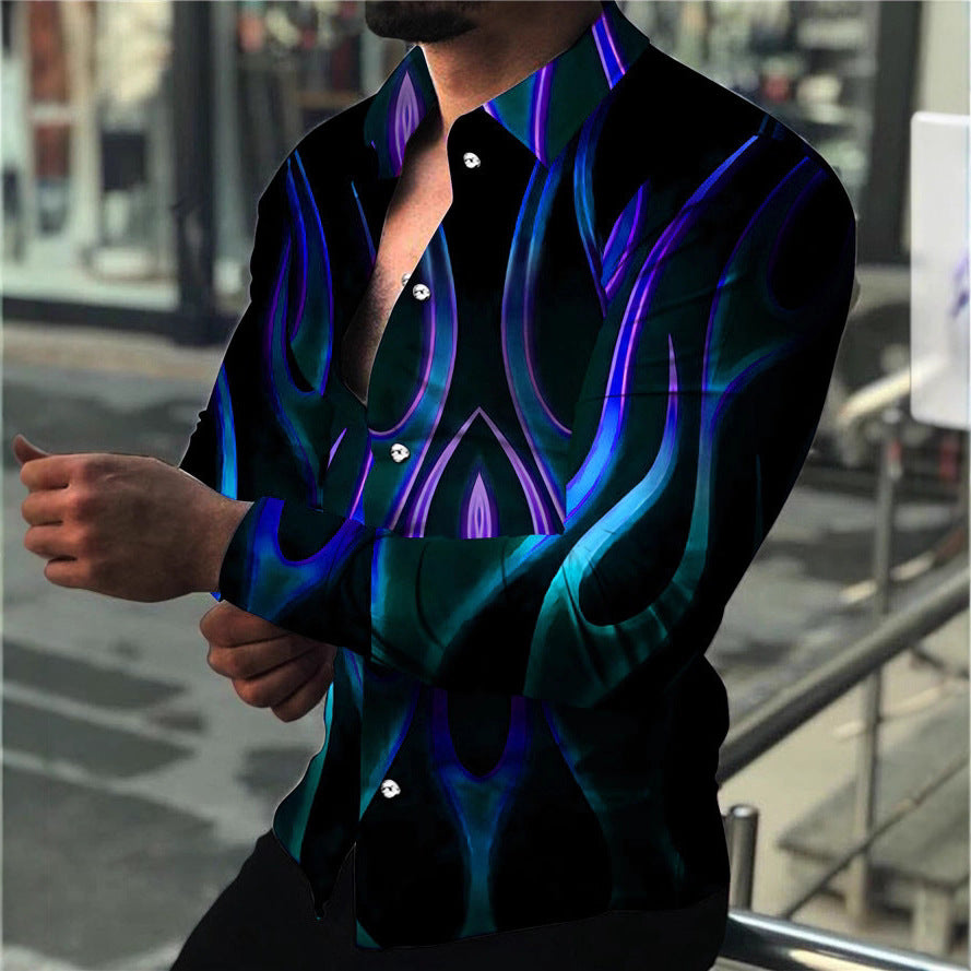 Herren Langarmhemd mit modernem Neon-Muster und figurbetonter Passform Echoarchiv