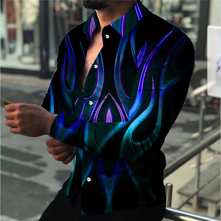 Herren Langarmhemd mit modernem Neon-Muster und figurbetonter Passform Echoarchiv