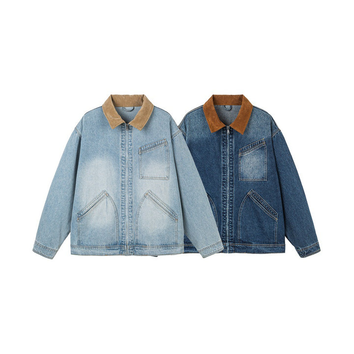 Herren Relaxed-Denimjacke mit Kontrast-Cordkragen und schräger Brusttasche Echoarchiv