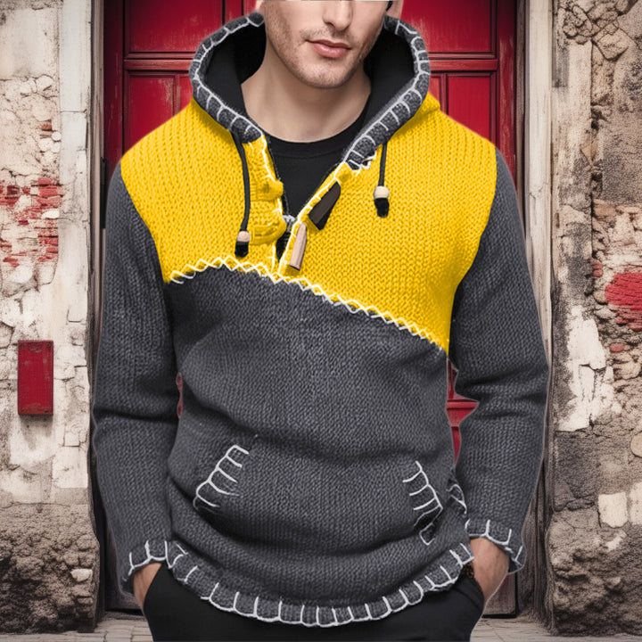 Herren Kapuzenpullover mit einzigartigem Zickzackmuster und hochwertiger Strickstruktur Echoarchiv