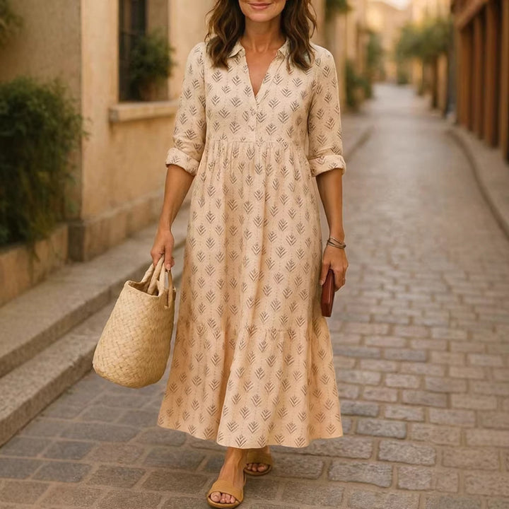 Damen Maxikleid mit elegantem Kragen und floralen Mustern Echo Archiv