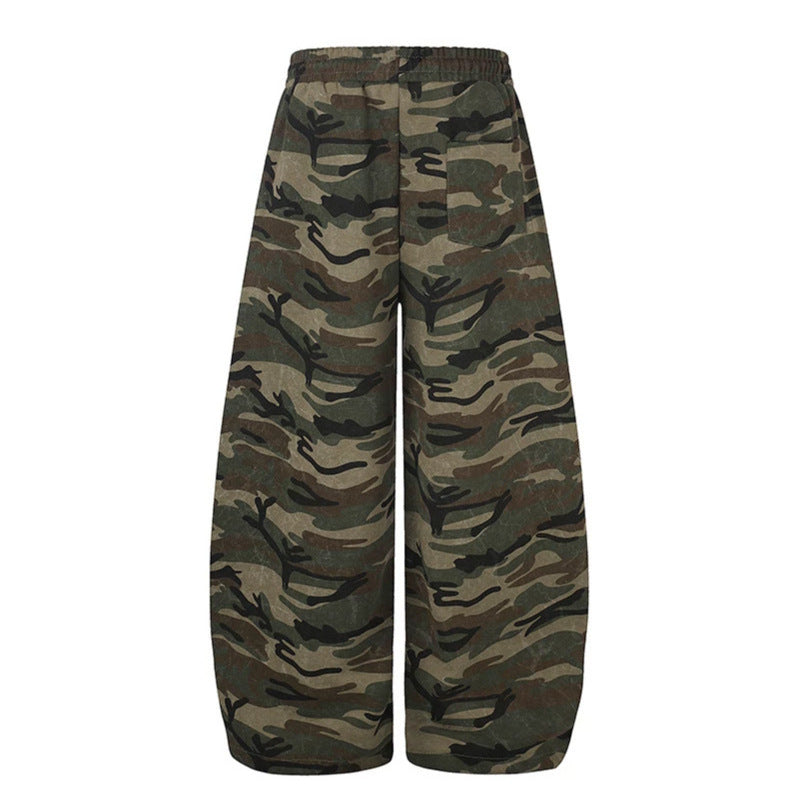 Damen Extraweite Camouflage-Palazzo-Hose mit Tunnelzugbund, Kordelzug und verstellbarem Saum Echoarchiv