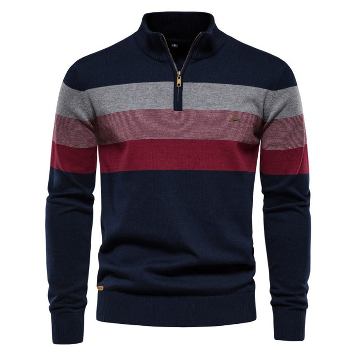 Herren Strickpullover mit modischem Stehkragen und feinen Streifen Echoarchiv
