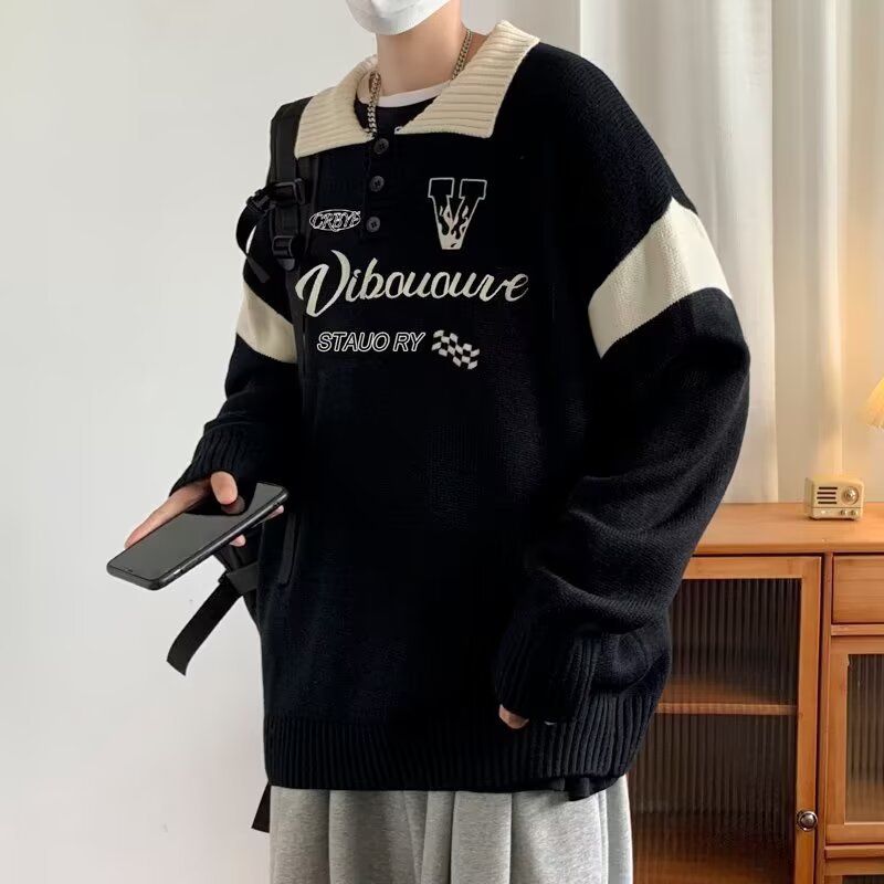 Herren Lässiger Strickpullover mit Polo-Kragen Echoarchiv