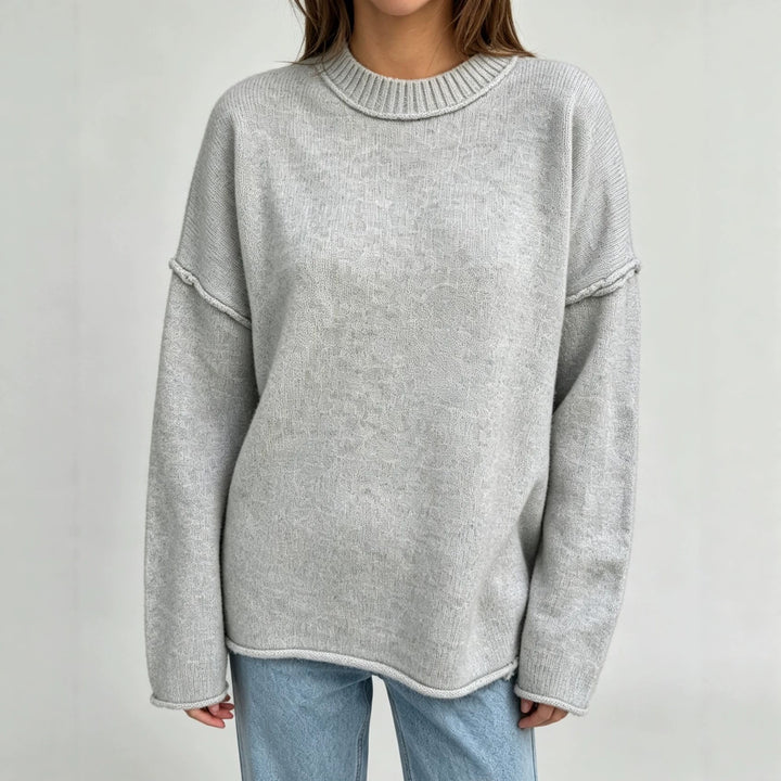 Damen Oversize-Boxy-Pullover mit kurzem Stehkragen und dekorativer Kantennaht – Mavelle