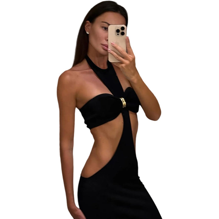Damen Elegantes Maxikleid mit tiefem Schlüssel-Ausschnitt und figurbetonendem Schnitt Echo Archiv