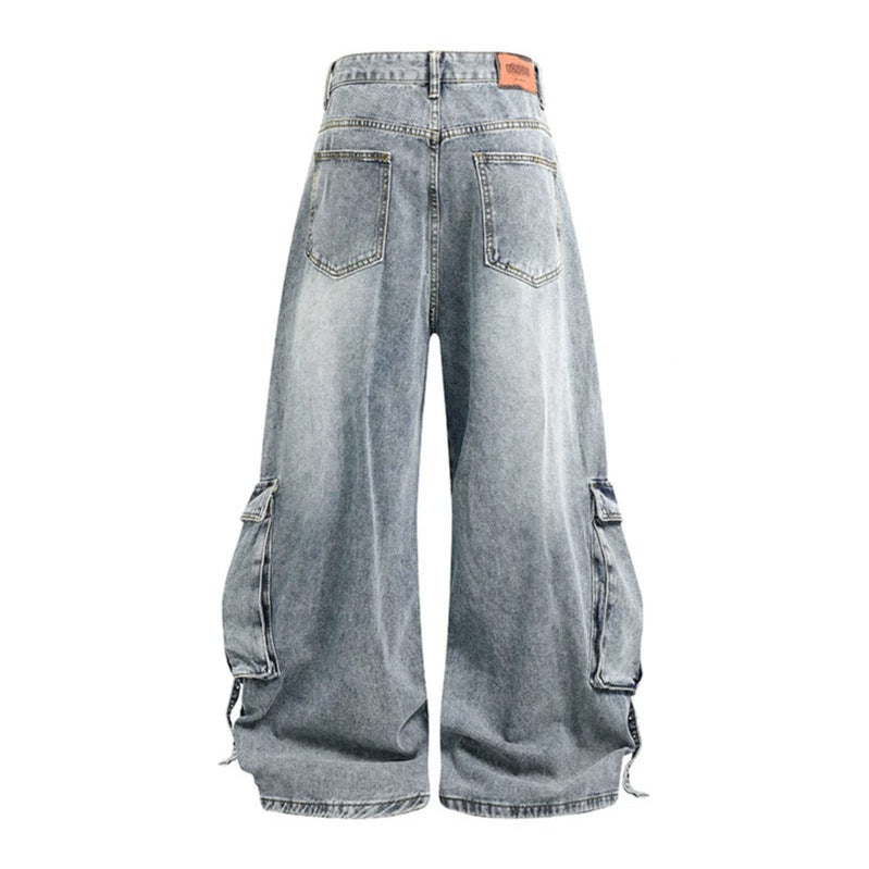 Damen weite Denim-Cargo-Culottehose mit hoher Taille und Multifunktionstaschen Echoarchiv