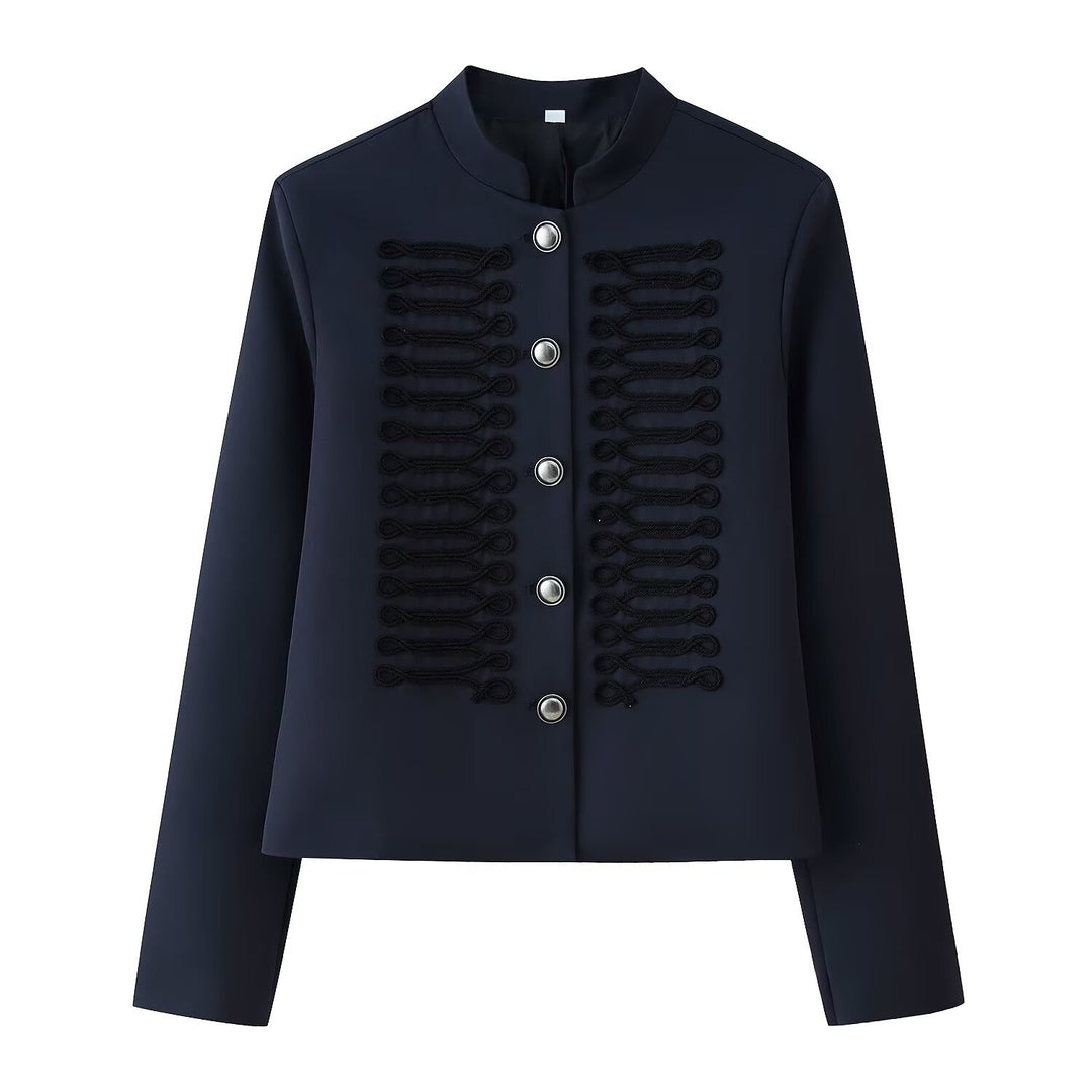 Damen Military-inspirierte Kurzjacke mit Stehkragen und Zierkordeln Echo Archiv
