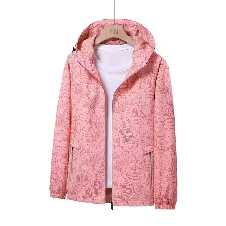 Damen Atmungsaktive Kapuzenjacke mit Trendigem Blätterdruck – Célinea