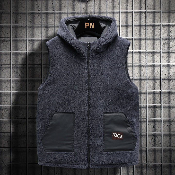 Herren Teddy-Fleece-Weste mit Stehkragen, Reißverschluss und aufgesetzten Taschen – Marzano