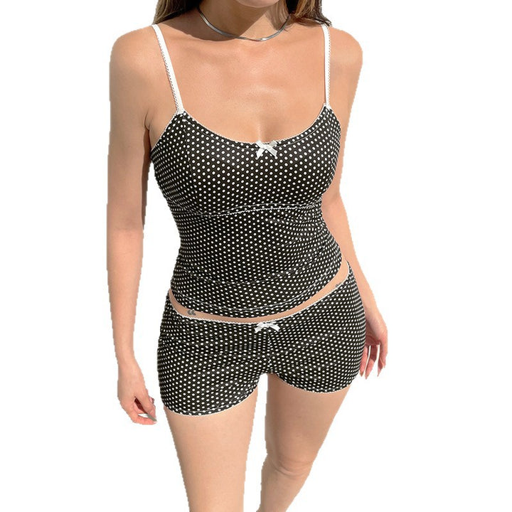 Damen Schlafshorts-Set mit Punkten und verstellbaren Spaghetti-Trägern Echo Archiv