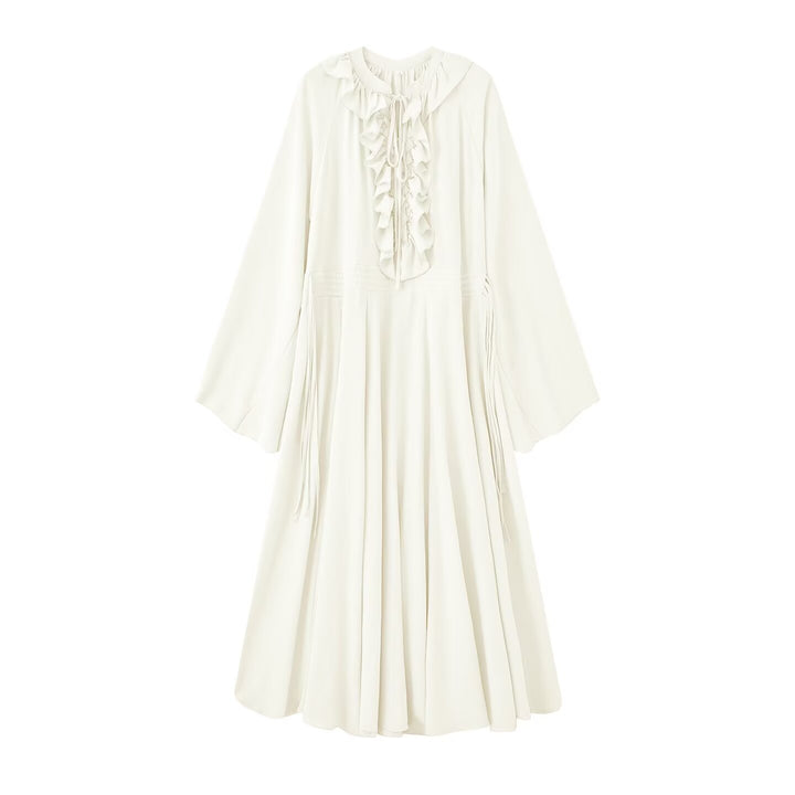 Damen Maxikleid mit Volants, Bindekragen und weitem Glockenärmel Echo Archiv