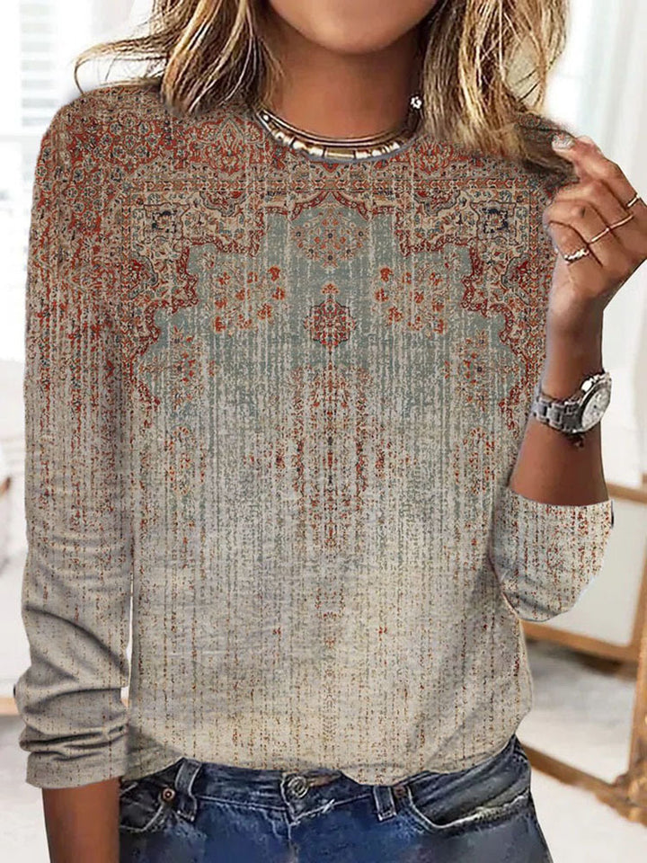 Damen Langärmeliges Oversize-Sweatshirt mit abstraktem Aquarell-Mosaikprint – Avérine