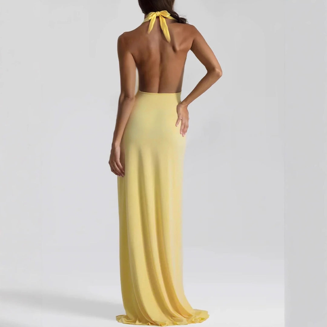 Damen Elegantes Abendkleid mit tiefem Ausschnitt und seitlichem Schlitz Echo Archiv