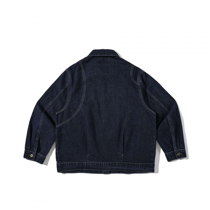 Unisex Kastenförmige Denim-Workerjacke mit übergroßen aufgesetzten Rundtaschen Echo Archiv