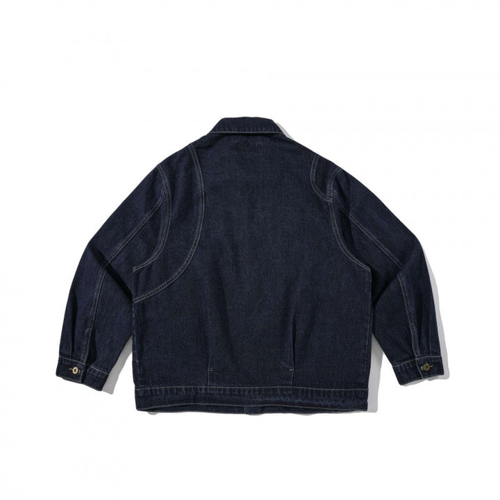 Unisex Kastenförmige Denim-Workerjacke mit übergroßen aufgesetzten Rundtaschen Echo Archiv