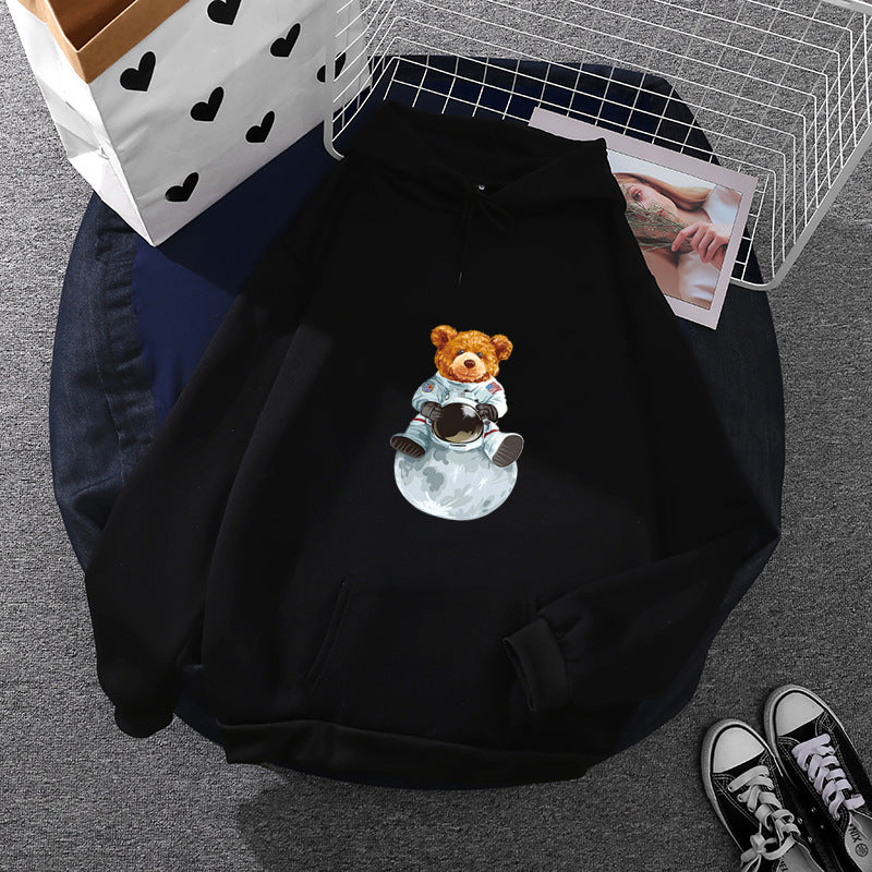Damen weicher Oversize-Kapuzenpullover mit kawaii Pilzfrosch-Print, Kängurutasche und gerippten Bündchen – Auréline