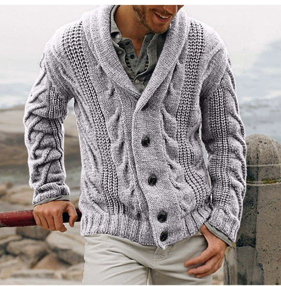 Herren nan grobstrick Cardigan mit Schalkragen und Zopfmuster Echo Archiv
