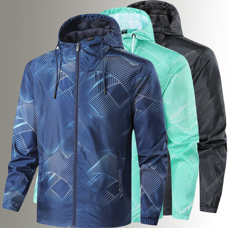 Herren Leichte Kapuzen-Windbreakerjacke mit grafischem Allover-Print und Packfunktion Echo Archiv
